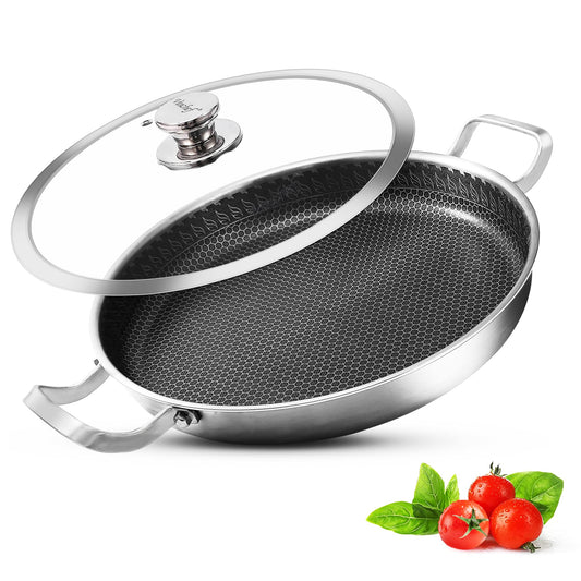 Vinchef 13 Inch Stainless Steel Paella Pan