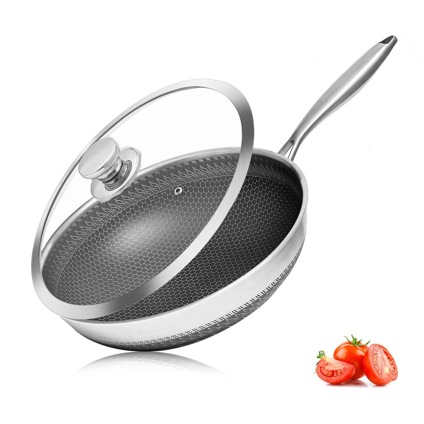 Vinchef Stainless Steel Wok Pan with Glass Lid