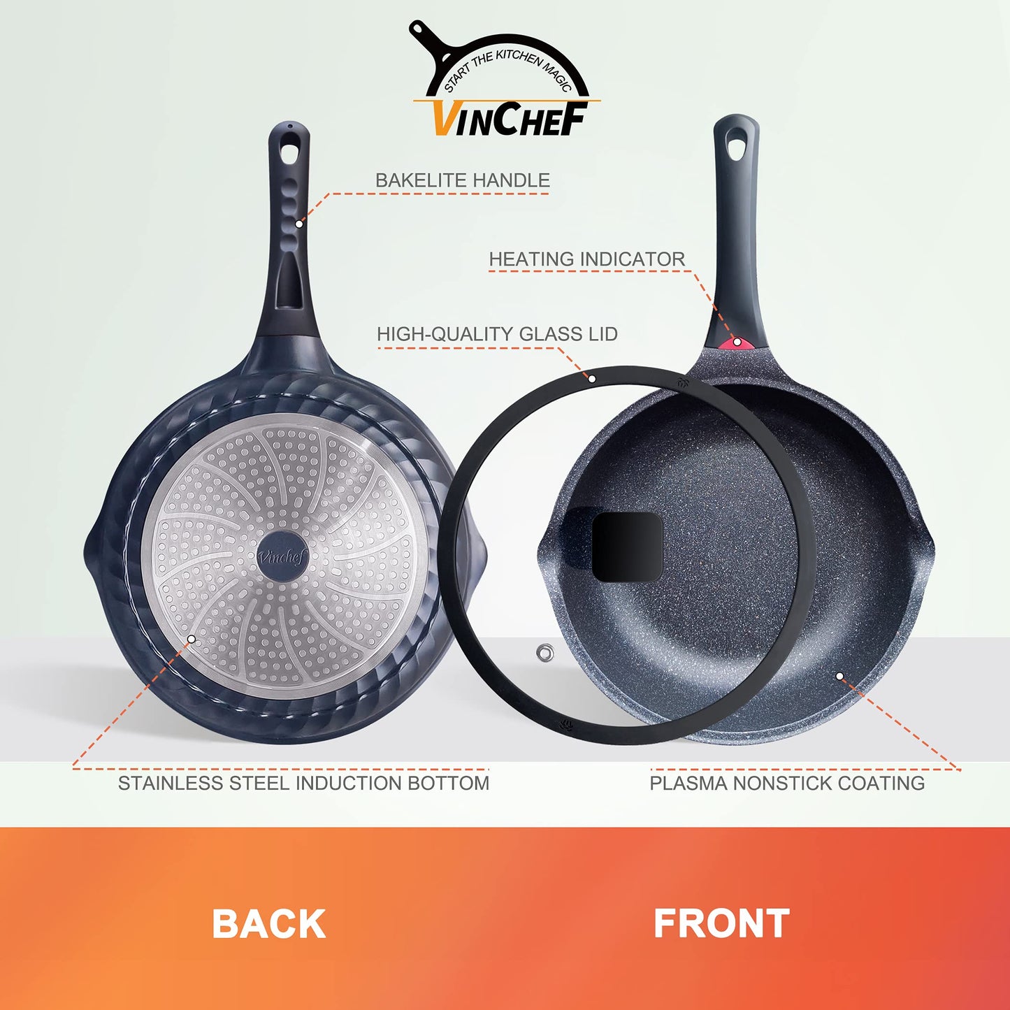 Vinchef Nonstick Skillet with Lid